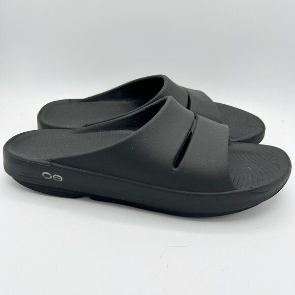 OOFOS Ooahh Black Recovery Slides Comfort Sandals Women's Sz 9 Men’s Sz 7 - Picture 1 of 4